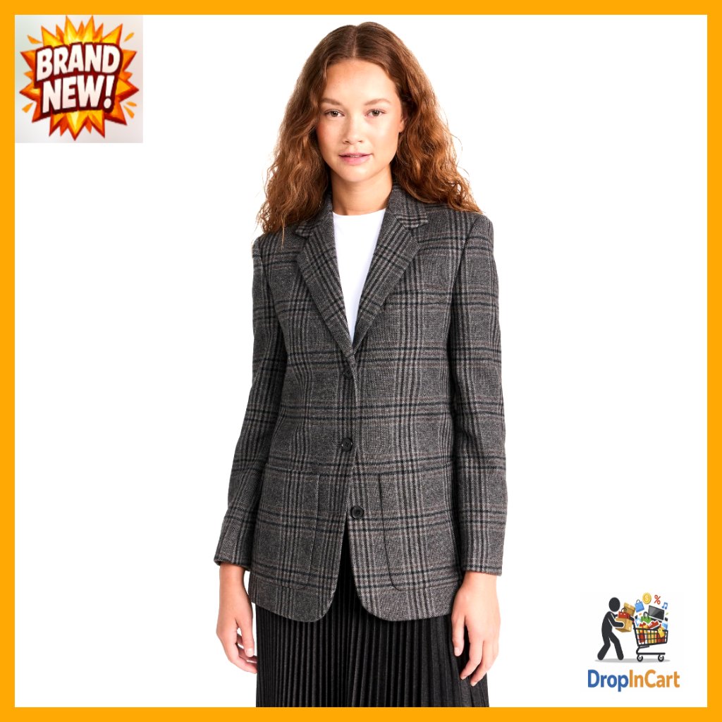 Slim Fit Blazer With Suede Elbow Patches Plaid Pattern Classic Chic